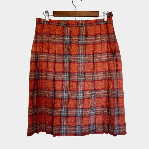 Pendleton Dresses & Skirts - VINTAGE Pendleton Plaid Orange 100% Wool Lined Skirt Size 8